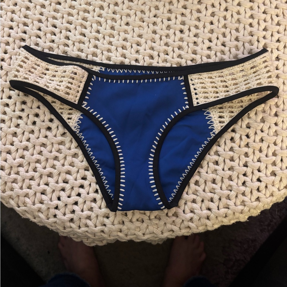 Victoria's Secret Blue, Black and crème crotchet Bikini Bottom. Great Condition!
